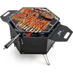 Costway - Barbecue de Charbon de Bois et chemin&eacute;e 2 en 1 avec Grille Rotative &agrave; 360&deg;, Grand Barbecue Portable avec Poign&eacute;es Corps et Pieds Pliables,