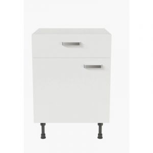 Cuisibane - Meuble de cuisine bas - 1 porte + 1 tiroir - 60 cm - Blanc