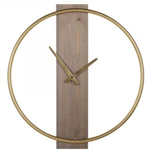 Beliani - Horloge de Suspension Murale de Style Industriel et Minimaliste en Bois Avec Cadre et Aiguilles en Métal Doré Pour Salon ou Couloir