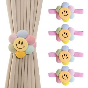 4 Pi&egrave;ces Embrasse pour Rideaux, Color&eacute;es Fleur Embrasse Rideau, &Eacute;lastique Bande Embrasses &agrave; Rideaux, Attache Rideaux avec Boucle, Attache Rideau pour