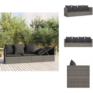 Lit de salon d'extérieur avec coussins Gris Résine tressée - Chaise Longue Extérieur - Lit De Salon - Meubles De Jardin - Résine Tressée - Fauteuil