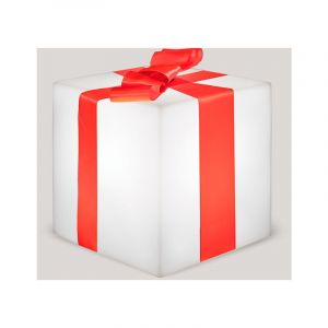 Gifty 32 Cube lumineux. D&eacute;coration de No&euml;l en forme de cadeau. Chargement solaire et batterie rechargeable. Lumi&egrave;re rvb avec t&eacute;l&eacute;commande. Fabriqu&eacute;