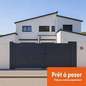 Gardenode - Portail battant Aluminium Plein - Largeur 3m - Hauteur 1m90 &ndash; Gris anthracite - Pr&ecirc;t &agrave; poser