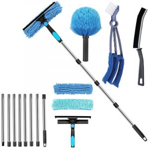 4M Nettoyeur de Vitre 3-en-1 Kit Nettoyage Vitre avec Raclette en Silicone et Brosse en Microfibres, Raclette Vitre Professionnel, Lave Vitre