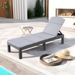 Bolli - Chaise Longue pour Jardin, Transat de Terrasse et Balcon avec Coussin, Bain de soleil en Plastique, Aspect rotin Plat, Noir