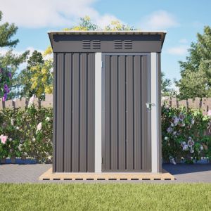 Abri Jardin Toit Plat, Remise Outils 1.27 m&sup2; Porte Verrouillable sans Fen&ecirc;tre, pour Rangement Ext&eacute;rieur, Gris Fonc&eacute;, 152x84x182 cm
