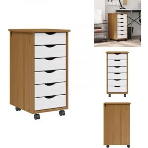 Armoire roulante avec tiroirs moss bois de pin marron miel - Armoire Roulante - Armoires Roulantes - Commode - Classeur