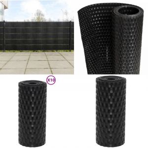 Paravents de balcon 10 pcs noir 255x19 cm r&eacute;sine tress&eacute;e - Pare-vue Balcon - Cl&ocirc;ture Decorative - Ecran Intimit&eacute; Jardin - Panneau Cloture