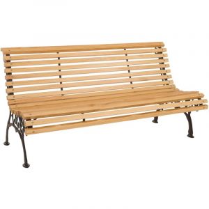 HHG - jamais utilisé] Banc de jardin 439, banc 3 places en bois et fonte, 160 cm, naturel
