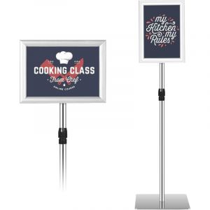 Porte-Affiche sur Pied Hauteur Réglable 73,5-118 cm en Alu, Présentoir Horizontale ou Verticale pour Mariages, Expositions, Magasins et Menus (A4,