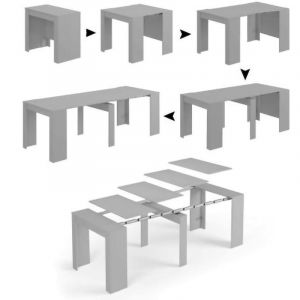 Table console Compton, Table à manger extensible, Table avec rallonges polyvalentes extensibles jusqu'à 10 places, cm 51/237x90h78, Béton - Dmora