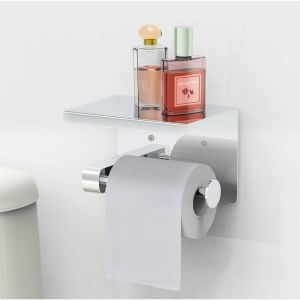 Porte Papier Toilette, Support Papier Rouleau sans Percage Derouleur Papier WC,Distributeur Papier avec Tablette, Acier Inox sus 304, Colle