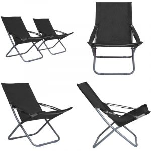 Vidaxl - Chaises pliables de plage lot de 2 Tissu Noir - Chaise De Plage - Chaise Pliante - Mobilier De Jardin - Chaise Lounge - Fauteuil De Jardin