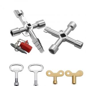 4 Voies Clé Multifonction 6 Pièces, Clé Triangle Clé de Interrupteur de Robinet Clé en Croix Universelle Clef Passe Partout, pour Compteur Eau