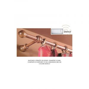 Salone - Tringle a rideau coulissante en bois blanc 23 mm longueur 240 cm avec supports 15 cm