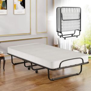 Costway &ndash; Lit pliant avec matelas mousse m&eacute;moire 10 cm &ndash; Cadre m&eacute;tal U &ndash; 4 roues pivotantes &ndash; Dimensions 190x80x39 cm &ndash; Capacit&eacute; 120 kg