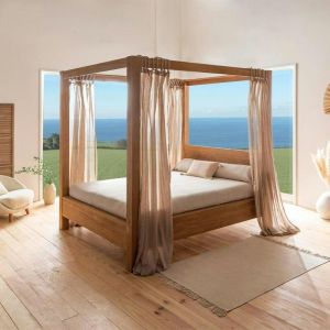 Pier Import &ndash; Lit baldaquin en bois massif ch&ecirc;ne 180 cm &ndash; Dimensions 200x220x210 cm &ndash; Structure robuste pour matelas 180 cm &ndash; Style naturel VERBIER