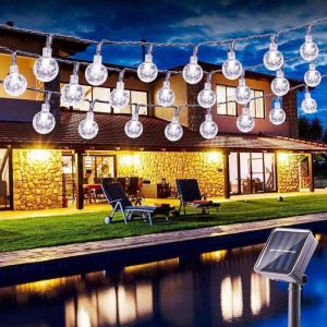 Guirlande Lumineuse, 6.5M 30 led Guirlande Lumineuse Solaire Boule Ext&eacute;rieure Lumi&egrave;res Solaires 8 Modes D&eacute;coration Ext&eacute;rieure &Eacute;tanche - Blanc Froid