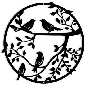 Décoration murale en métal, 11,8 pouces, oiseau en métal sur branche d'arbre, silhouette murale d'oiseaux, décoration murale suspendue en fer forgé