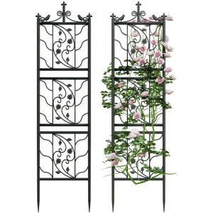Unho - Lot de 2 Treillis pour Plantes Grimpantes 50x195cm Treillis Jardin en Métal Support Rosier Grimpant Extérieur Noir Deco Jardin