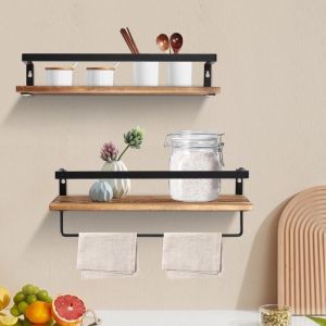 Tag&egrave;re flottante murale &agrave; 2 &eacute;tages, &eacute;tag&egrave;re murale avec porte-serviettes &eacute;tag&egrave;res flottantes R&eacute;tro En bois pour le bureau &agrave; domicile