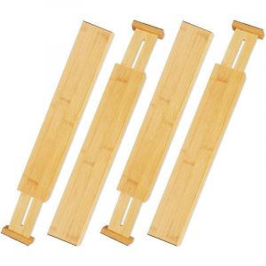 Lot de 4 Separateur Tiroirs Separateur Tiroir Cuisine Organisateur Tiroir Cuisine R&eacute;glable S&eacute;parateurs de Tiroir en Bambou Organisateur de Tiroir &agrave;