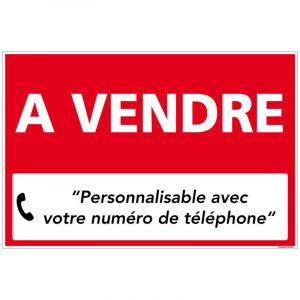 Signaletique.biz France - Panneau immobilier a vendre personnalisable rouge &ndash; Akilux 3,5 mm avec &oelig;illets &ndash; Num&eacute;ro de t&eacute;l&eacute;phone