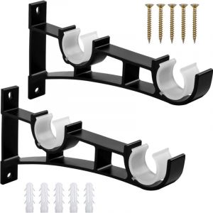 Support de Tringle à Rideaux Double Draperie Tringle Supports Noir Supports de Tringle à Rideaux en Robuste en Alliage D'aluminium avec Vis Supports