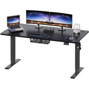 Devoko - Bureau debout réglable en hauteur table debout 160 x 60 cm, bureau avec planche d'épissure, cadre noir/plateau noir