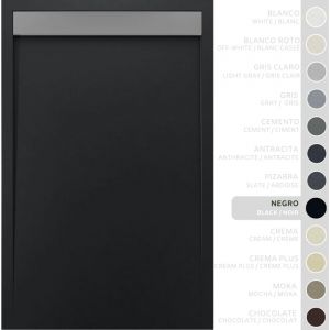 Soulbath - Receveur de Douche - Résine - Gel Coat - Texture Lisse/Pierre - Antidérapant - Couleur Noir 120x90 Extra plat 3Cm Grille Inox