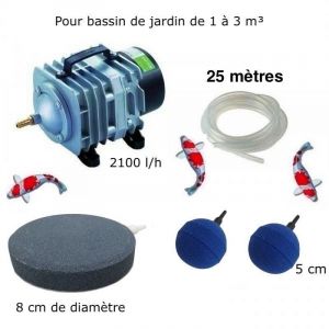 Le Poisson Qui Jardine - Set aerateur bassin 2 boules diffuseurs + 1 disque 8 cm Bassin De Jardin De 1000 &agrave; 3000 Litres