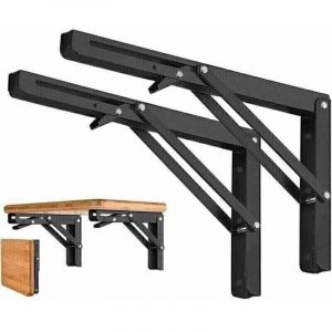 Lot de 2 Equerre Etagere Pliante 300mm, Equerre Rabattable Murale, Support Console Pliable 50KG Porteur，equerre pliable--