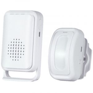 D&eacute;tecteur de mouvement Carillon de porte pour entr&eacute;e de magasin d'affaires, alarme de bienvenue pour personnes &acirc;g&eacute;es (1 capteur et 1 r&eacute;cepteur)