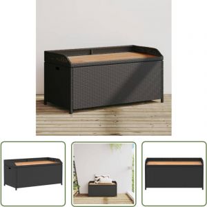 Banc de rangement noir résine tressée et bois d'acacia - Banc De Jardin - Banc De Rangement - Mobilier De Jardin - Résine Tressée - Coffre De