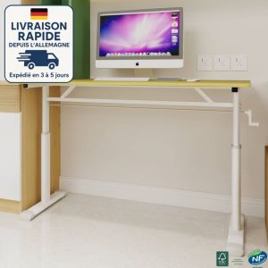 Bureau debout r&eacute;glable en hauteur ,cadre en acier - 60 x 120 x (60- 90) cm - Couleur du bois