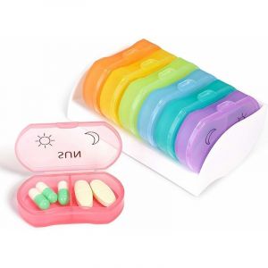 Jamais UTILIS&Eacute;]Pilulier hebdomadaire 7 jours 14 compartiments Matin/Soir, Mini pilulier multicolore
