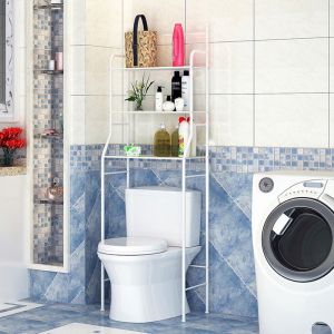 Étagère Toilette WC Meuble de Salle de Bains en Métal 3 Niveaux Blanc