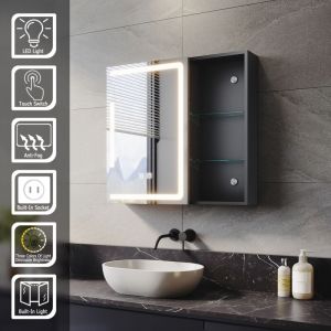 Sirhona - Armoire de toilette 650x600mm avec éclairage led, prise rasoir dimmable, rangement ouvert Miroir lumineux de salle de bain