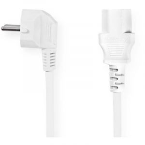 Cable dalimentation connecteur dalimentation male iec 320 c13 coude droit nickele 200 m rond pvc blanc etiquette