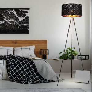 Globo Lighting - Lampadaire Lampadaire Lampe d'appoint Lampe de salon Lampe de chambre Lampe tr&eacute;pied, abat-jour textile 3 pieds or noir, 1x douille