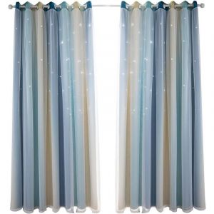 Rideau occultant pour chambre &agrave; coucher, rideau anti-bruit, isolation thermique, rideaux opaques avec motif (53"W x 83"H (134 x 210cm), Bleu)