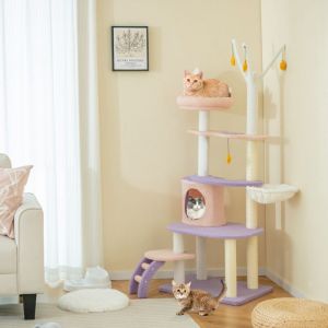 Arbre à chat, Maison à chat Violet 158 cm avec Échelle, Griffoirs et Hamac Moelleux CW2207 design in