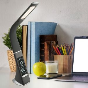 Lampe de table led avec horloge, lampe de bureau, lampe de chevet, lampe de lecture flexible, lampe de table, dimmable, calendrier réveil