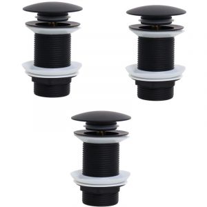 Bonde de Lavabo Sans Trop Plein, Bonde Clic Clac, Bonde Lavabo d'&eacute;vier en Laiton, Joint Bonde Lavabo, Bonde Baignoire, Noir,3 pi&egrave;ces