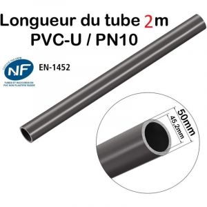Barre Tuyau Rigide Tube PVC Pression PN10 50mm Longueur 2m Piscine diam&egrave;tre ext&eacute;rieur 5cm