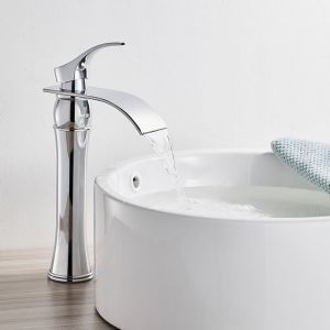 Auralum - Mitigeur Lavabo Cascade Rond pour Vasque à Poser Robinet pour Lavabo et Vasque Salle de Bain wc Chrome