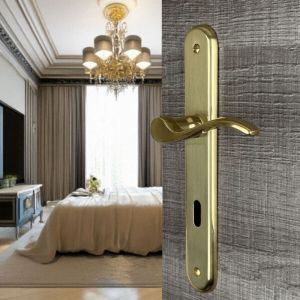 Ouvre&D&eacute;co - 2 poign&eacute;es de porte AGATHE entr&eacute;e de cl&eacute;, laiton poli entraxe 195 mm