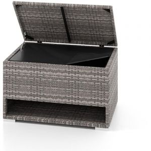 Coffre de Terrasse de 186 L avec Étagère à Chaussures, Armoire de Rangement d'Extérieur en Osier avec Doublure Protectrice, 95 x 60 x 58 cm, Gris