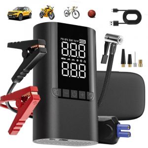 Booster Batterie Voiture 6000A 10000mAh-D&eacute;marreur de Batterie 12V Essence & Diesel&ndash;Compresseur d'Air 150PSI avec Affichage Intelligent&ndash;Chargeur USB