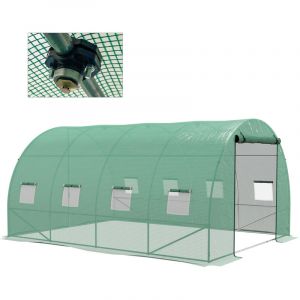 Serre de Jardin Tunnel 12 m&sup2; 4L x 3l x 2H m Acier renforc&eacute; + PE Haute densit&eacute; 140 g/m&sup2; 8 fen&ecirc;tres Porte enroulable Vert-Vert